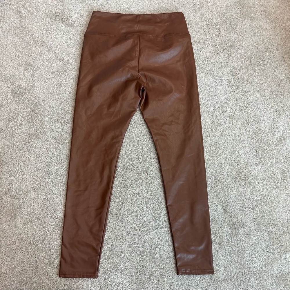 7 for all mankind camel brown faux leather high waisted leggings Sz L NWOT - Picture 3 of 10